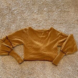 Women's Mustard Open-back Sweater with Puff Sleeves